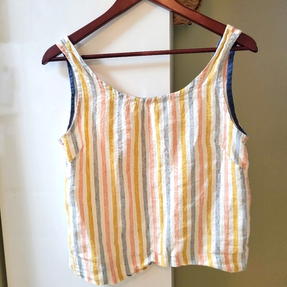 colorful striped 100% linen  sleeveless cropped tank top small - Picture 2 of 7